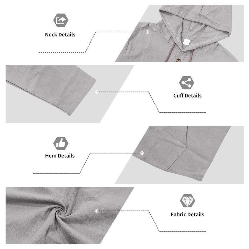 Men's Loose Hooded Henley Long Sleeve Casual Shirt.
