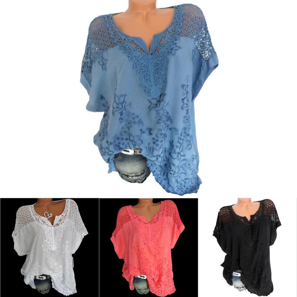 Stylish Women V-neck Short Sleeve Hollow Out Casual Blouse For Summer Comfort