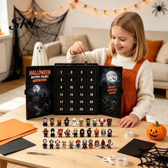 Giochi di Festa in Famiglia Calendario dell'Avvento di Halloween 2026, Scatola Conto alla Rovescia di 24 Giorni con Figure Festive 3D, Set di Giocattoli Spettrali da Collezione per Bambini, Regalo
