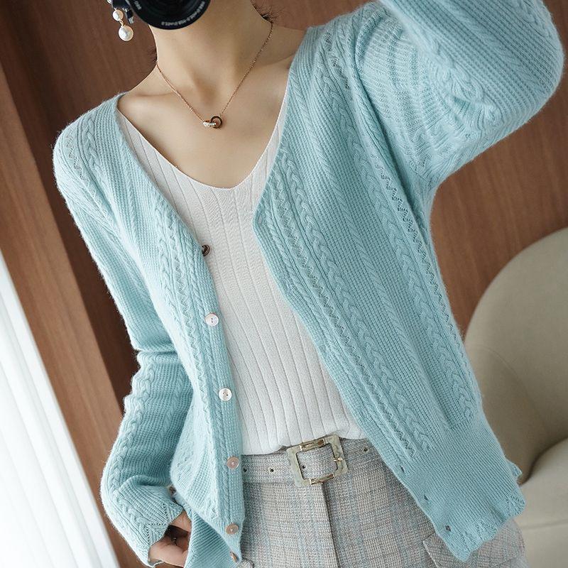 2025 Spring V-Neck Long Sleeve Knit Loose Cardigan