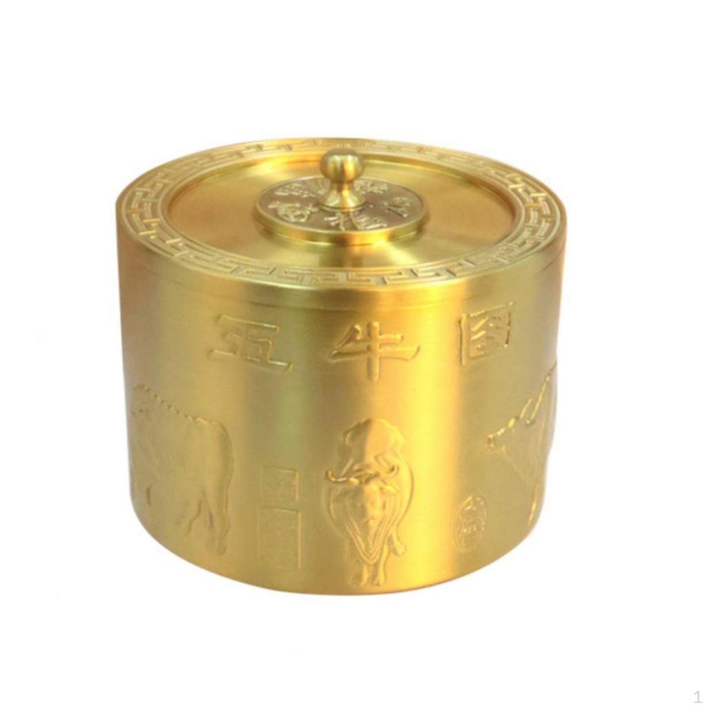 Copper Alloy Tea Tin Canister with Lid Decorative Storage Container Embossed
