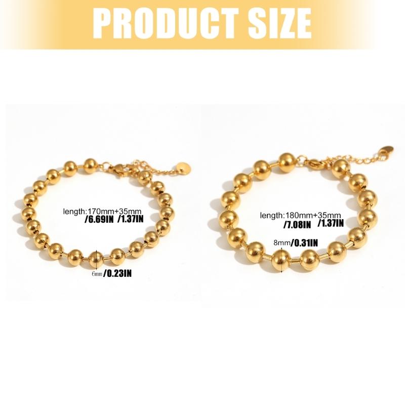Stainless Steel Beaded Bracelet With 6mm Or 8mm Beads For Women And Men Smooth Polished Design For Daily Wear