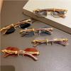 Vintage Fashion Steampunk Rimless Sunglasses Women For Men Luxury Brand Designer Irregular Sun Glasses Metal Leopard Head Shades