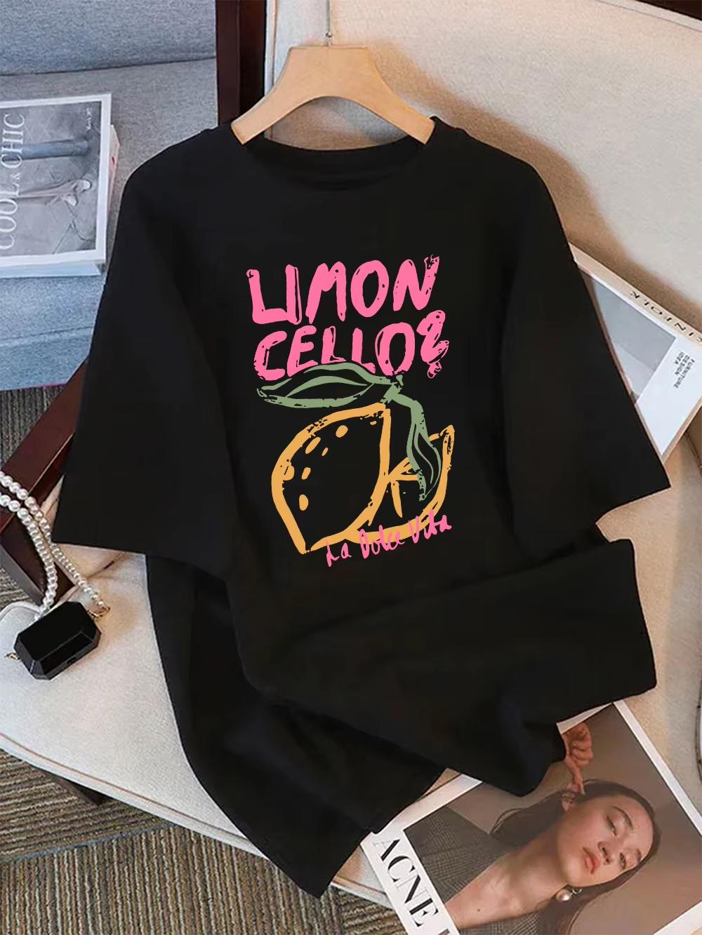 

2026 Womens TShirts Summer Lemon Fruit Cellos Fresh Printing T Shirt Comfortable Soft ONeck Tops Street Womens Clothes S