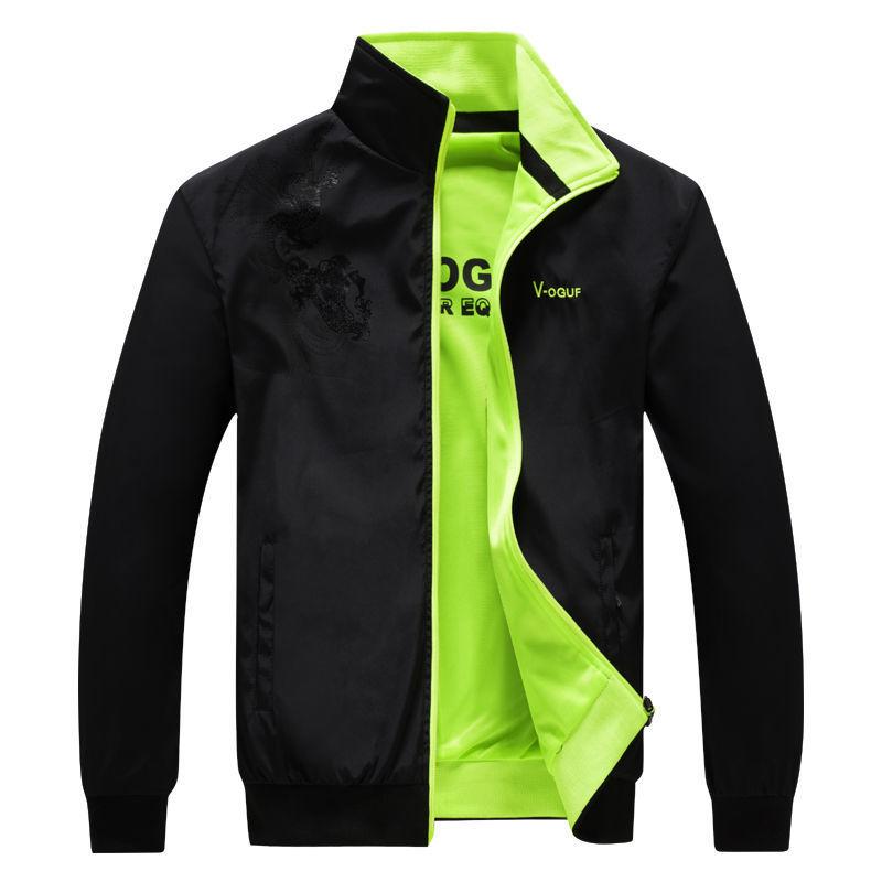 Men's Plus Size Casual Zipper Jacket Loose Printed Letter Jacket Spring Standing Collar Jacket