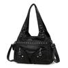 Leopard Print PU Leather Women Tote Shoulder Bag Rivet Decor Multi Pockets Large Capacity Casual Crossbody Handbag