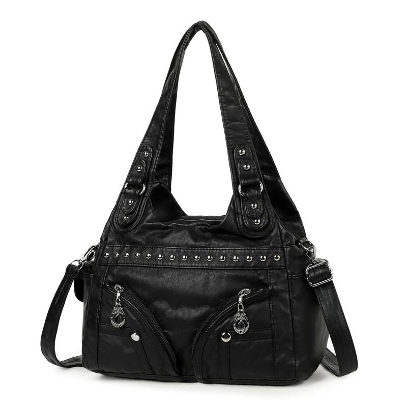 Leopard Print PU Leather Women Tote Shoulder Bag Rivet Decor Multi Pockets Large Capacity Casual Crossbody Handbag