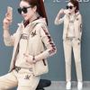 Autunno Inverno Taglia Grande Plus Felpato Spesso Set Sportivo da Donna Tuta Felpa Casual Felpata Spessa con Cappuccio Gilet Pantaloni Rosa Set Tre Pezzi