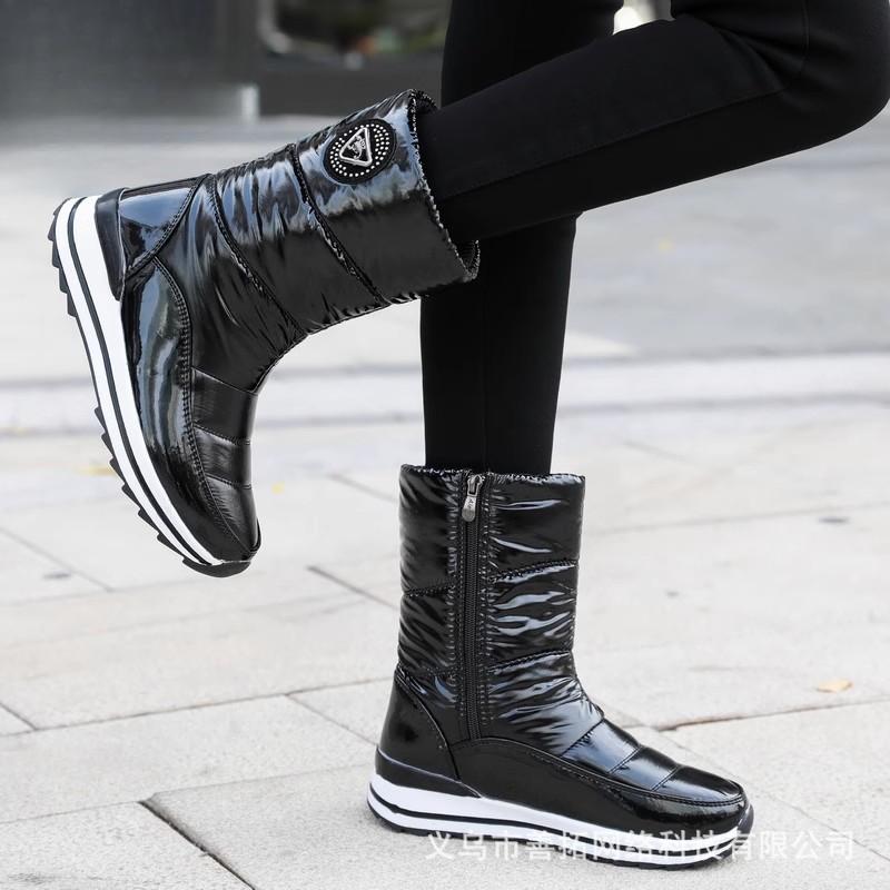 Women's winter thickened padded waterproof comfortable warm anti cold lightweight hiking waterproof non-slip thick sole mid-calf snow boots