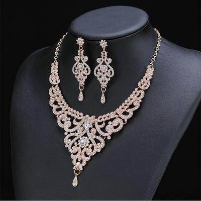 Rhinestone Jewelry Set Necklace Dangle Earrings for Wedding Prom Party