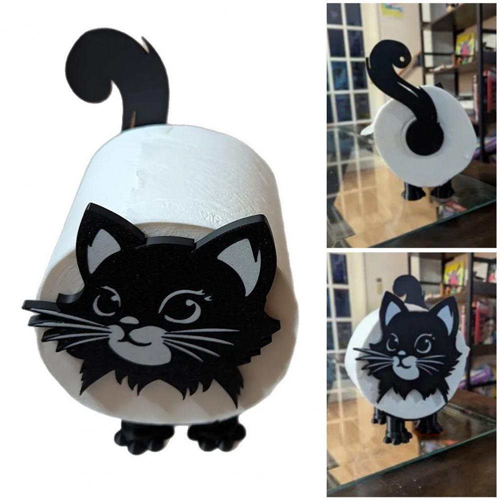 Toilet Roll Holder 3d Printed Toilet Paper Stand Adorable Black Cat Toilet Paper Holder Cute Bathroom Organizer for Tissue