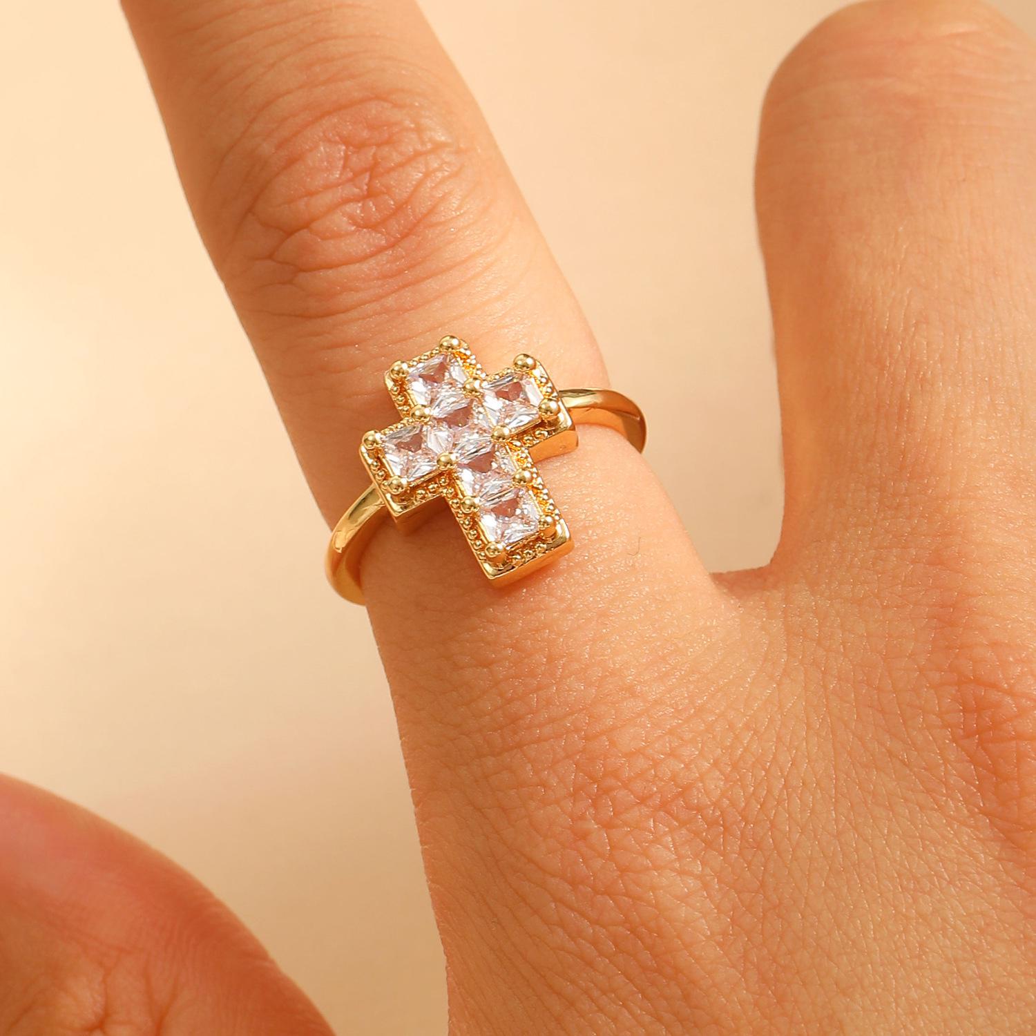 Adjustable Copper Ring with Colored Zirconia Cross Design - Women s Luxury Fashion