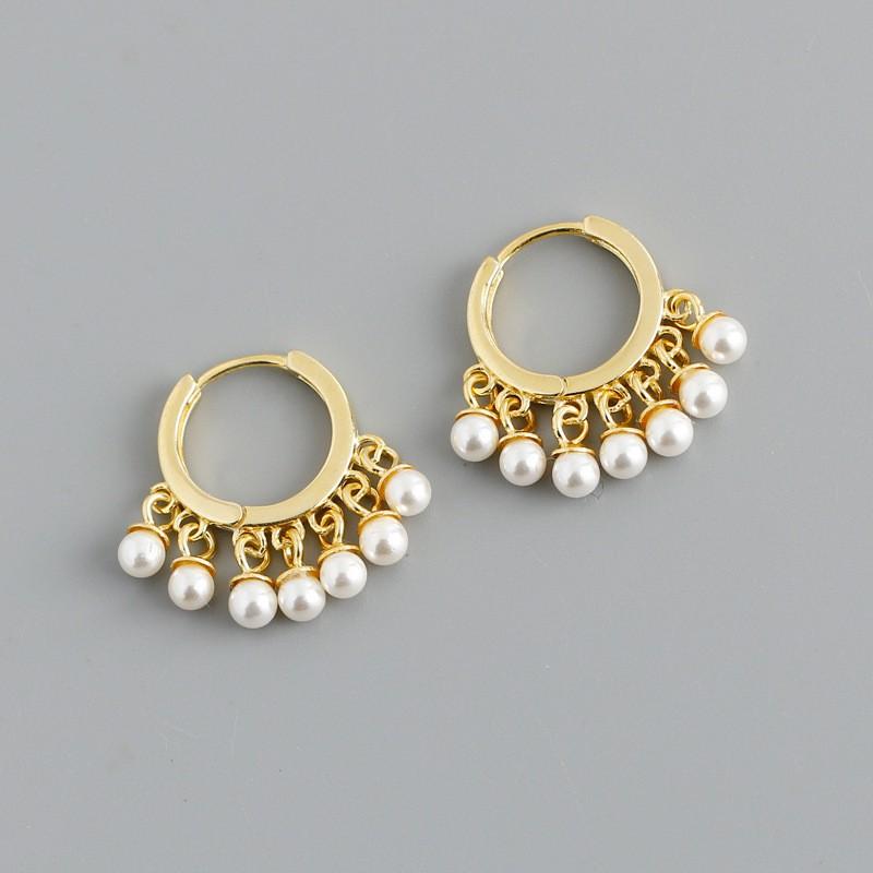 Gold Tone Pearl Stud Earrings Women Sterling Hoop Fashion Geometric Dangle Lightweight Luxury Gold