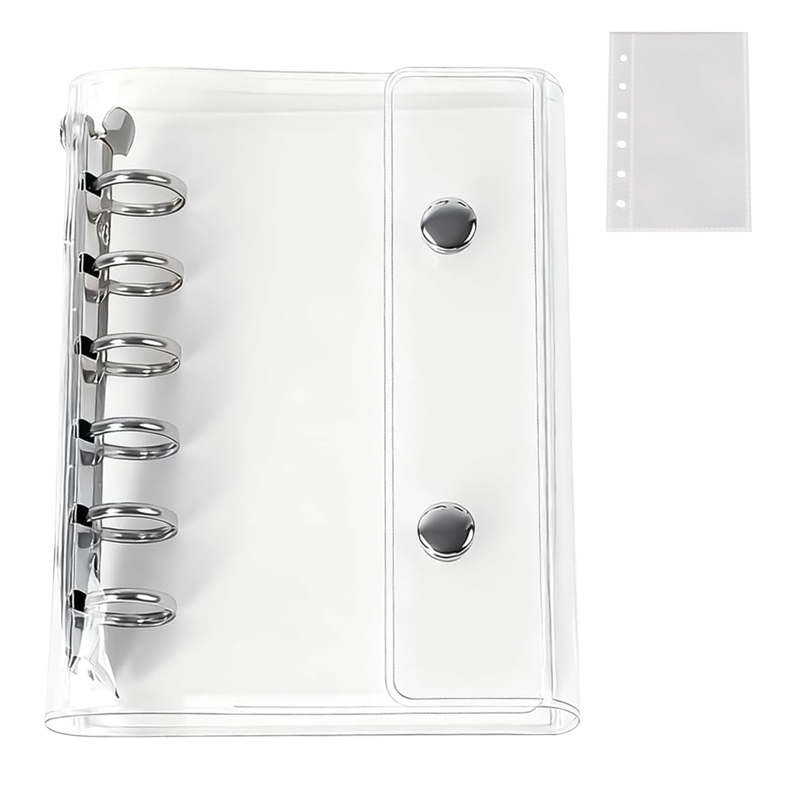 

A7 Size Clear Binder with 10 Clear Double Snap Silver PVC 6 Sticker Peelable Sticker Perfect for Favorite Characters Refills, Closure, Hardware,