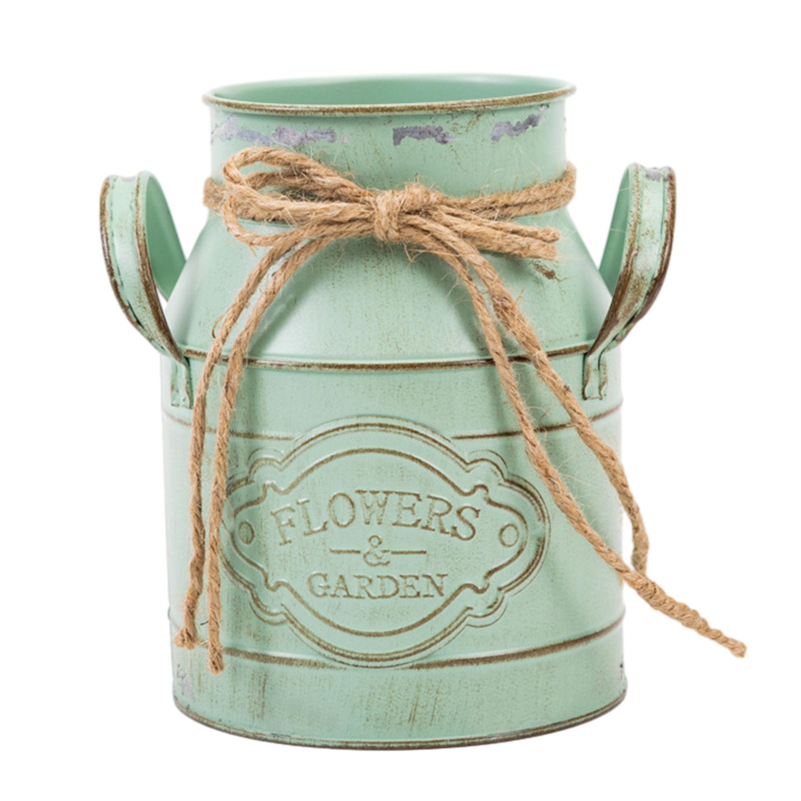 

Металлическая ваза для цветов, винтажная декоративная ваза-ведро для цветов, декор для фермерского дома, ваза для молочных банок с ручкой, ваза для горшков, декор зелёный