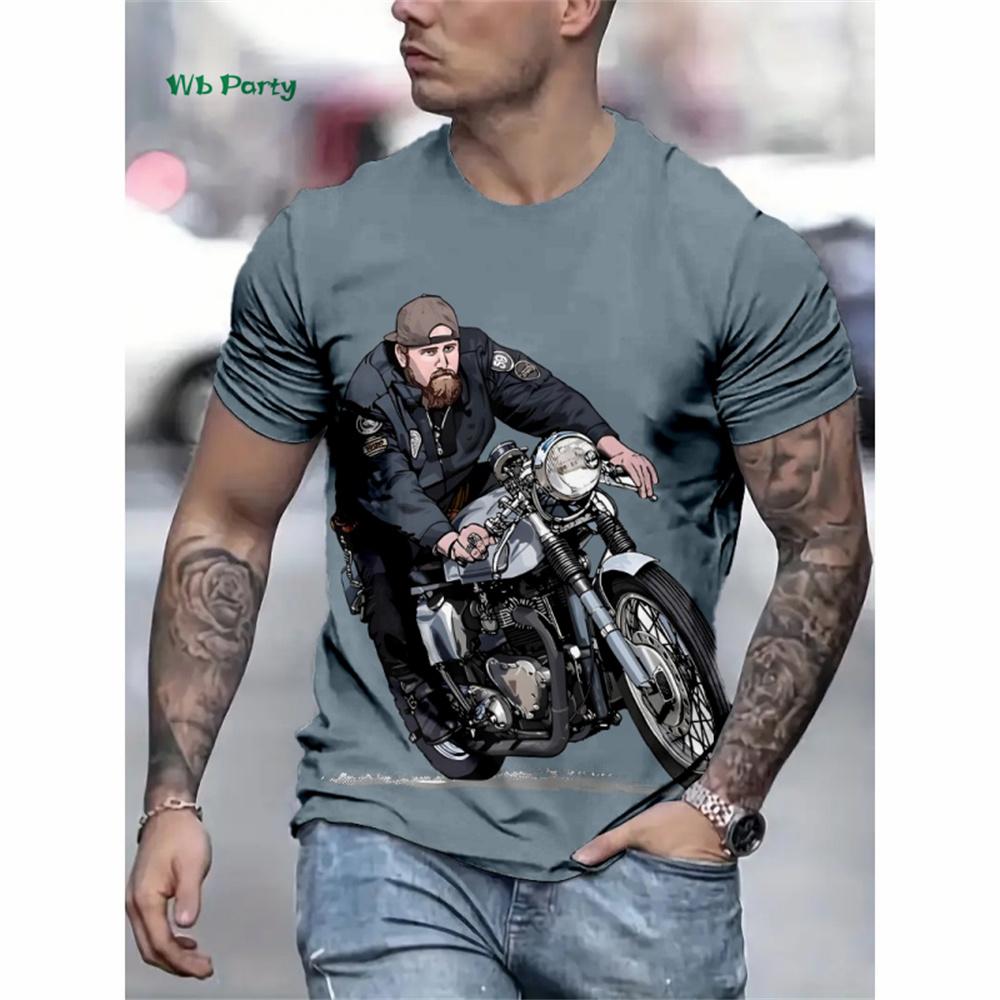 

Модная мужская футболка с 3D-принтом и мотоциклом Мужская футболка с коротким рукавом Повседневная уличная футболка с круглым вырезом Футболки с графическим принтом Мужская одежда L