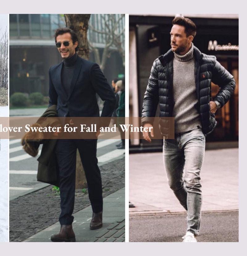 Men's Autumn/Winter Vertical Stripe High Neck Sweater - Slim Fit Warm Pullover Knitwear