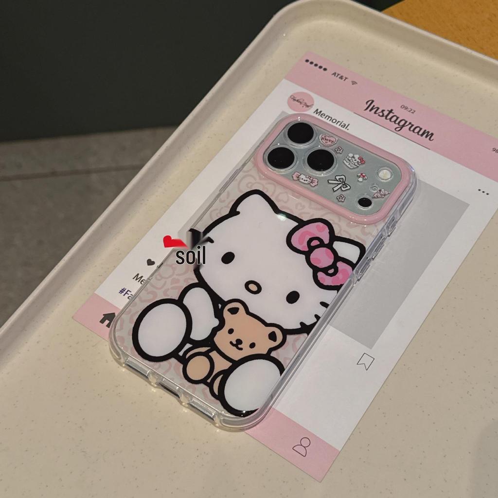 Ins Fine Hole Hug Bear KT iPhone 17 Pro Max/15 Pro Cute Phone Case