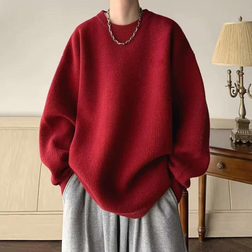 2026 Autumn/Winter Men's Casual Knit Sweater - Hong Kong Lazy Style, Youthful Pure Color Round Neck