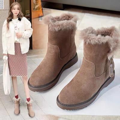 Autumn and Winter New Suede Flat-bottomed Velvet Thickened Warm Women's Shoes Women's Boots Leather Boots Cotton Boots Short Snow Boots