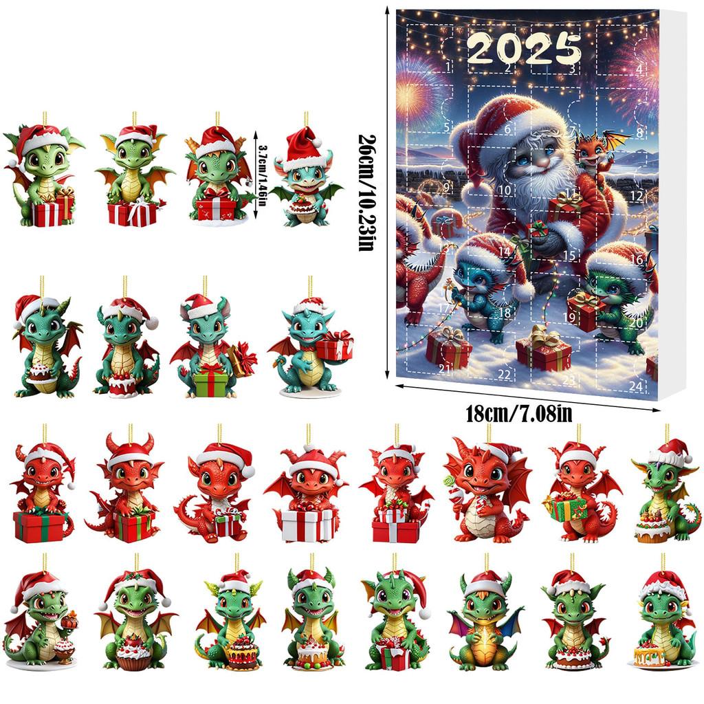 Christmas Countdown Calendar With Dragon Baby Flat Ornaments For Holiday Decor