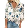 Women's Shirt Blouse Casual Loose Shirts 3/4 Sleeve Lace Trims Print V Neck Tops Print Tops T-shirts Tee