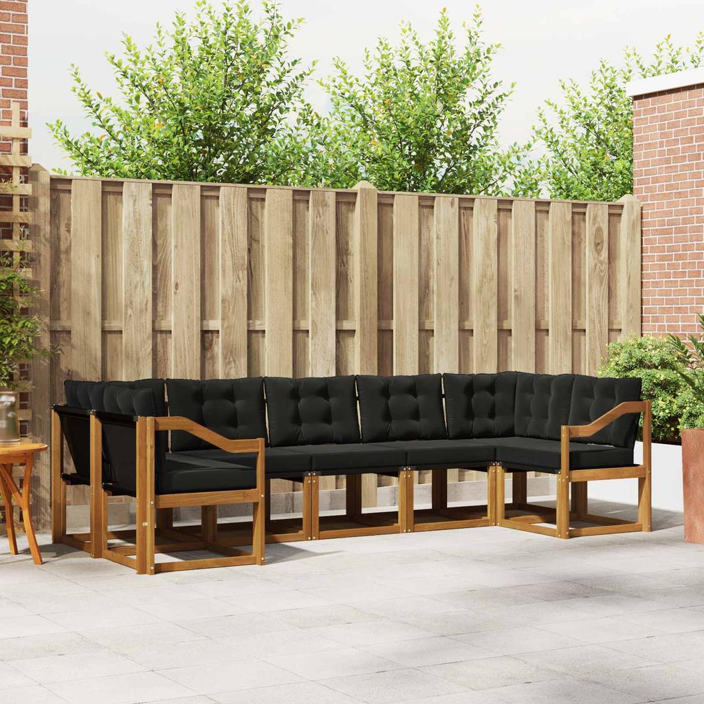 Outdoor Sofa Set with Cushions 7 pcs Natural and Black
