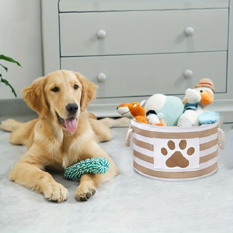 Pet Toy Storage Box - Dog Accessories Organizer With Rope Handle For Toys, Clothes & Cleaning Supplies