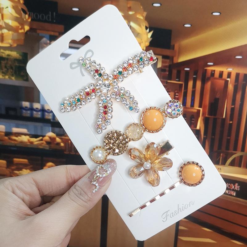 Korea Shiny Crystal Hair Clip Set Fashion Hair Accessories  Trend For Women Girl Pearl Rhinestone Hairpin Side Clip For Hair