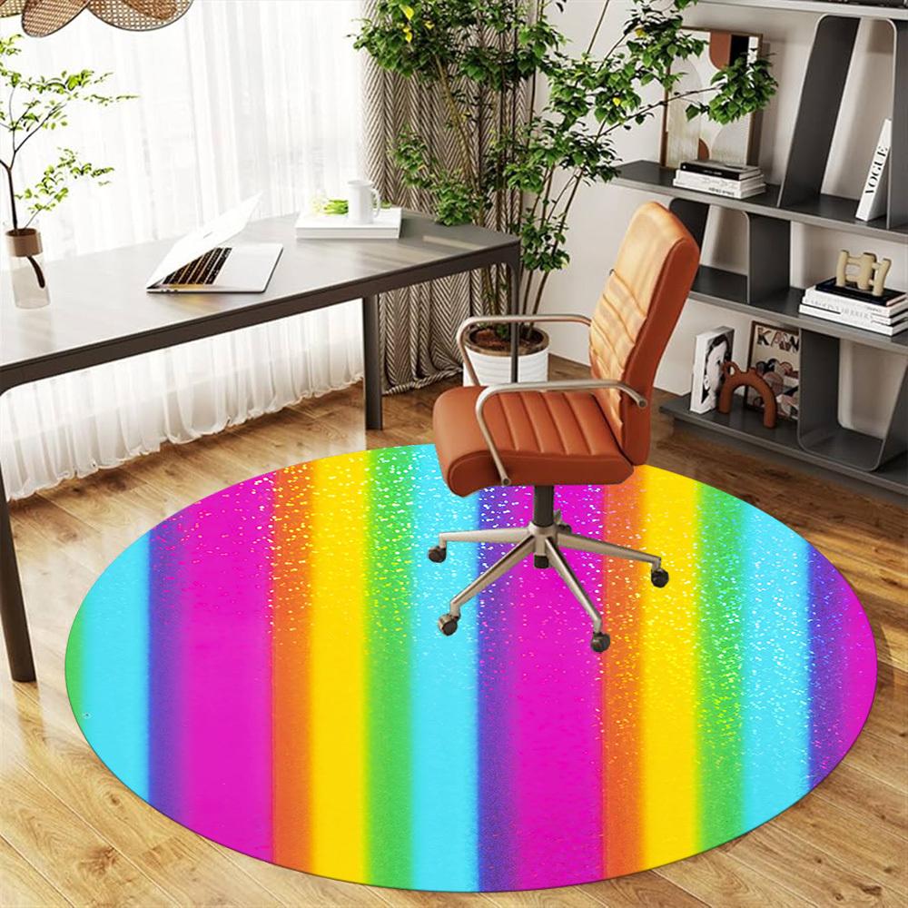 1pc Rainbow Glitter Round Chair Mat Area Rug - Non-Slip, Floor Mat for Office, Bedroom, and Indoor Decor -1002015