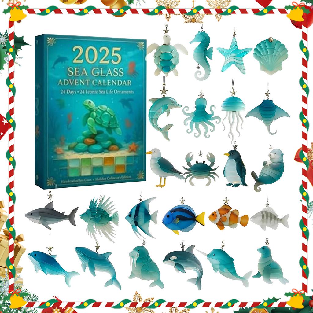 Christmas Advent Calendar with 24 Christmas Tree Ornaments Advent Countdown Calendar for Ocean Themed Holiday Surprises Gift