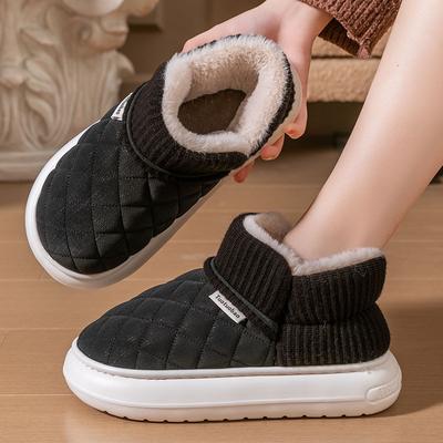 Chaussures d'hiver chaudes en coton à semelles épaisses antidérapantes avec sac en polaire et chaussons en coton pour l'extérieur