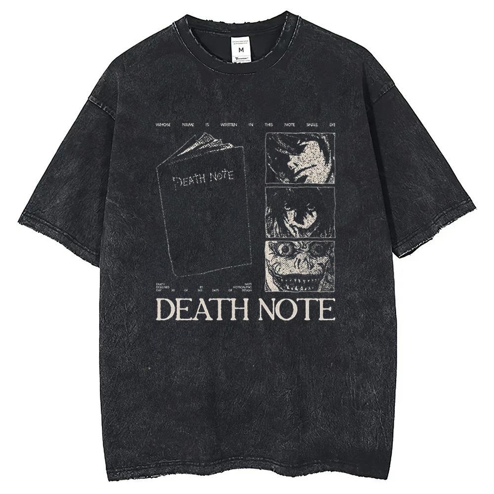 Death Note Harajuku Vintage Washed T Shirts Anime Graphic Printing T Shirt Cotton Fashion Streetwear Unisex Top Tee