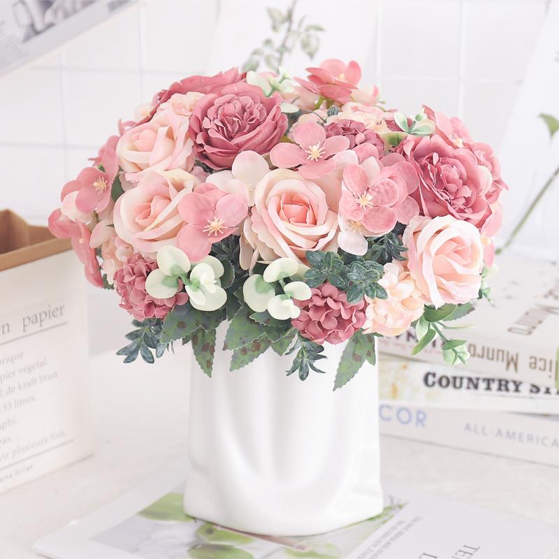 7 Heads Silk Peony Artificial Flower Hydrangea For Room Home Decoration Wedding Bride Bouquet Rose False Table Plant Accessories