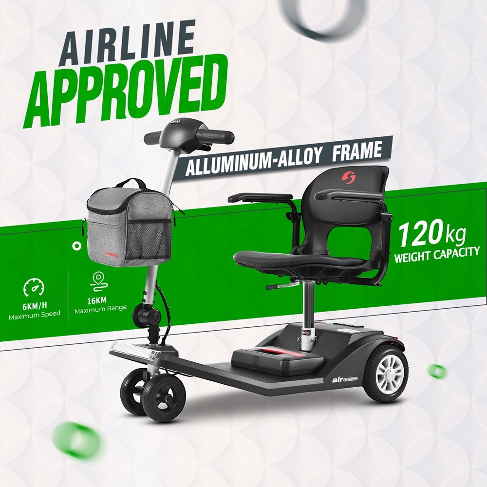 Elektrická mobilní koloběžka Sweetrich Air Classic pro seniory, motor 250W, baterie 12AH, maximální rychlost 6 km/h, dojezd 15 km.