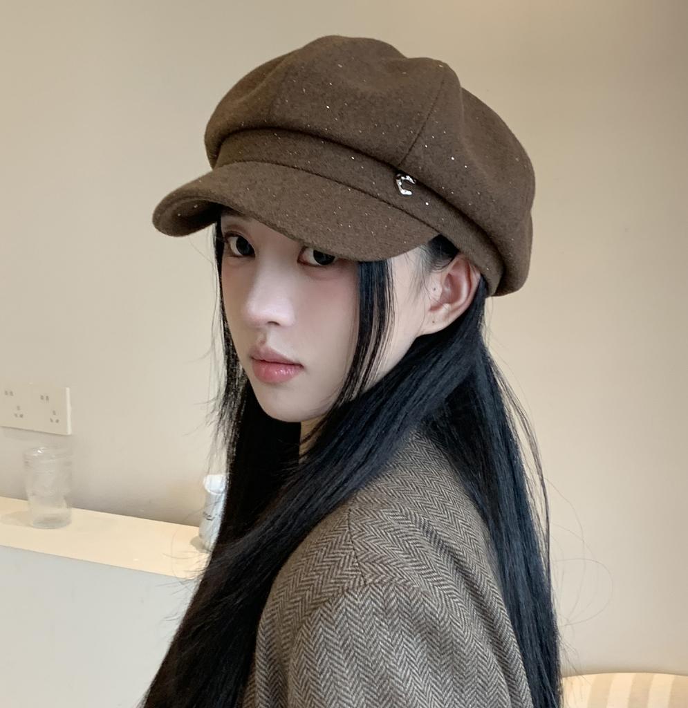 New versatile sequined octagonal hat children spring and autumn retro British style beret cap