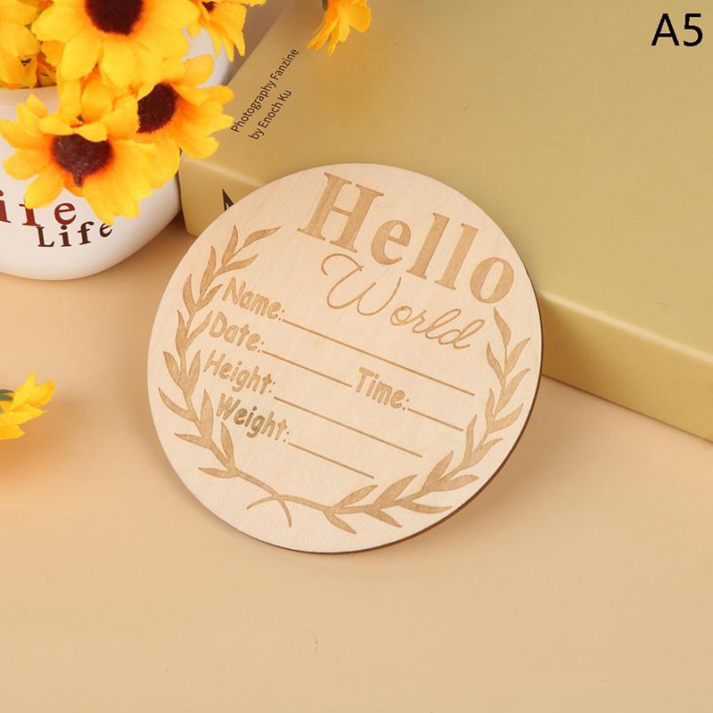 Hello World Birth Announcement Sign Wood Newborn Milestone Card Baby Growth Recording Cards Baby Photography Props Birth Cards