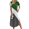 Women's Casual Comfortable V Neck Loose Hem Split Vacation Short Sleeve Geometric Long Dresses