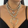 Übertriebene Große Herz Anhänger Halskette Verstellbar Ästhetisch CCB Kugelförmige Perlen Halskette Vintage Hohl Herz Doppellagig Choker