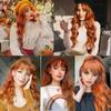 MERISIHAIR Women Long Wave Orange Wig with Bangs Natural High Temperature Synthetic Fiber Wig Suitable for Women Daily Wear Cosplay