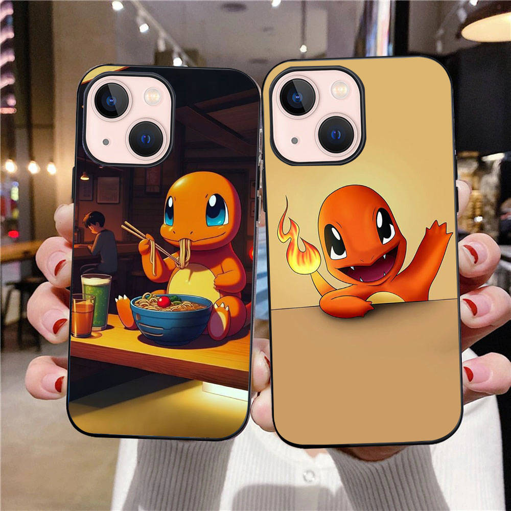 B-80 Husă Neagră Drăguță Charmander pentru Samsung S24 S23 S22 S21 S20 FE S10 Lite Ultra S7 S8 S9 Plus A05S A11 A12 A13 A15 A22 A24 A25 A32 A52 A71 5G