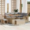 9 Piece Beige and Light Grey Garden Sofa Set with Cushions