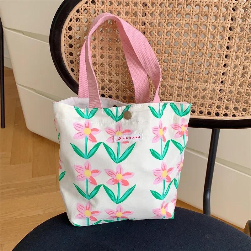 Korean Cloth Handbags Lunch Box Bag Women's Beauty Flower Canvas Bag Outside Shopping Toiletry Phone Oagnzier Storage Bags