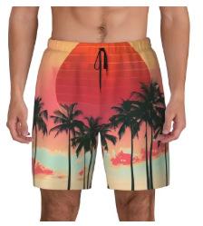 Beach Shorts, Palm Leaves with 3D Pattern for Men, Quick Drying Shorts for Hawaiian Plants