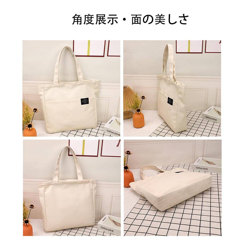 FineGood A4 Large Capacity Canvas Tote Bag with Multiple Durable Shoulder Bag for Men and Solid Perfect for and Travel Zipper, Pockets, Women, Color,