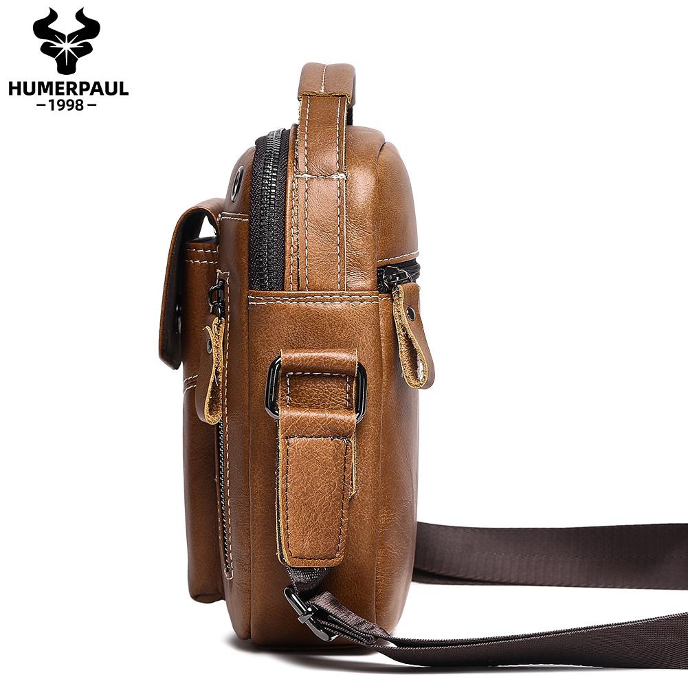Humerpaul Men Leather Messenger Bag Multifunctional Shoulder Bag Handbag Briefcase Travel Backpack