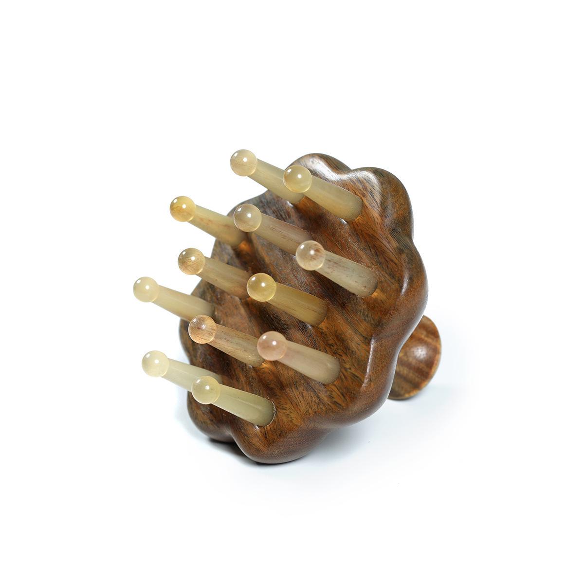 

Lotus Seedpod Sandalwood Massage Comb - Wooden Wide-Tooth Hair Care with Sheep Horn Head