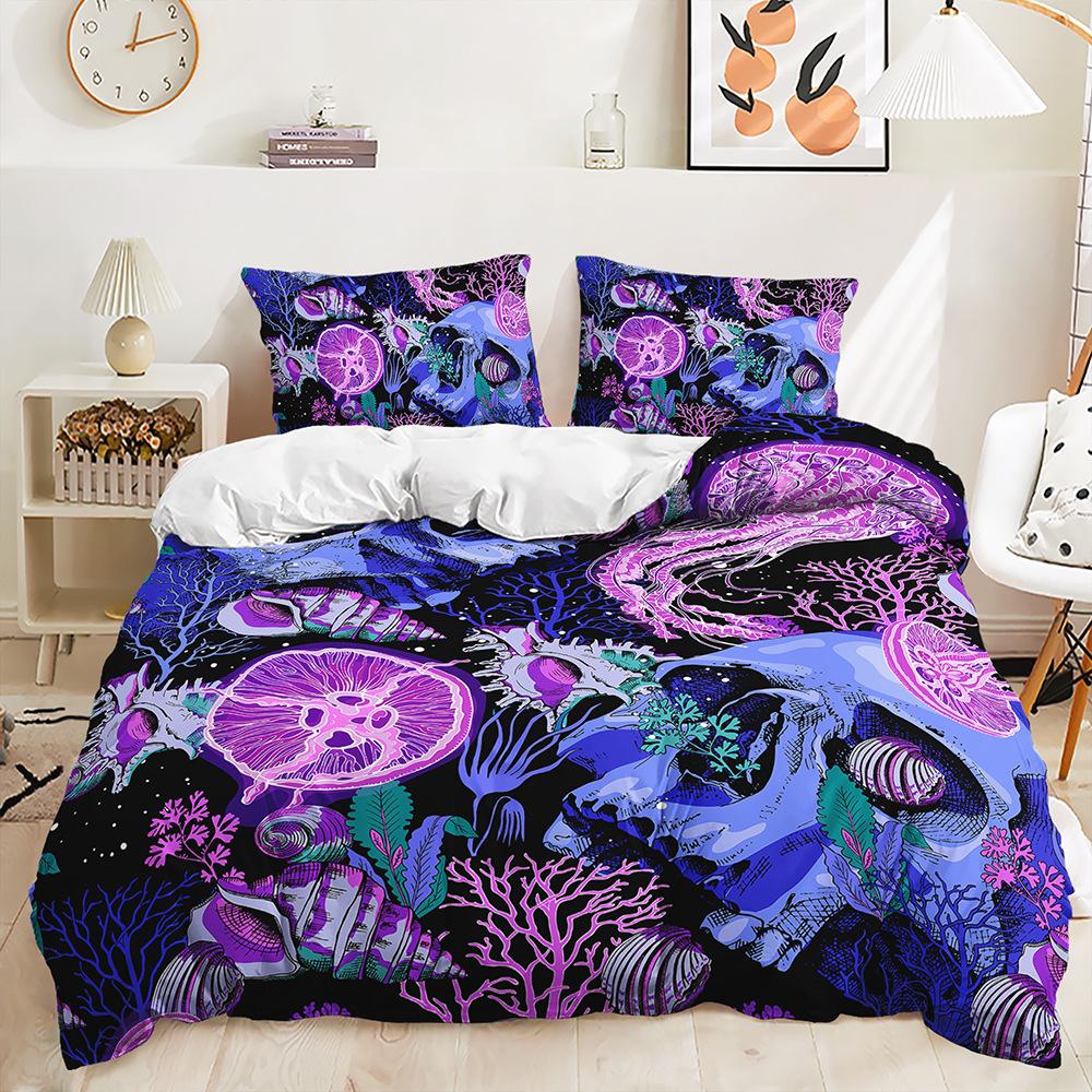 

Quilt Cover Gothic Skull Bed Cover Pillowcase Digital Printing Bedding Three-Piece Set 135 * 200 (two-piece set) 90g