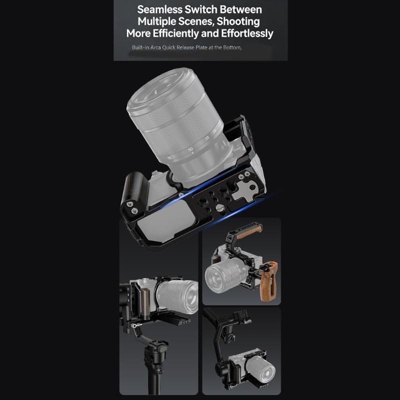 Camera Expansion Frame Cage with Comfortable Wood Grip and Multiple Mounting Point for ZR Photography Accessories
