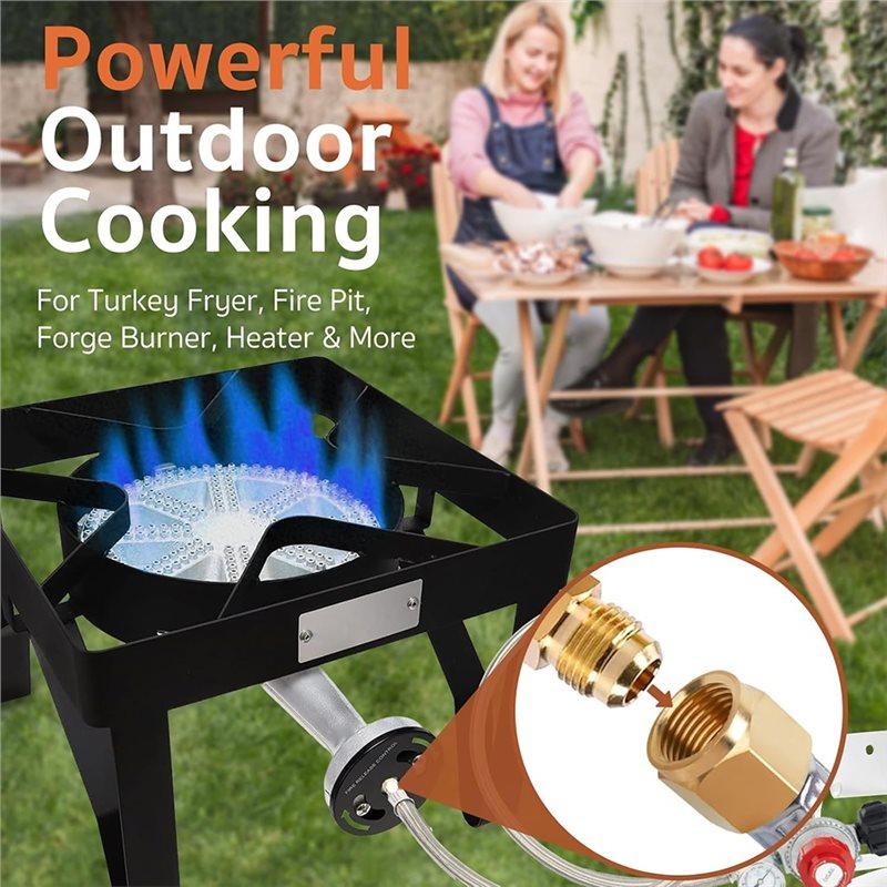 ABBP-Adjustable High Pressure Propane Regulator With Gauge, 5-Foot Stainless Braided Hose For Outdoor Cooking
